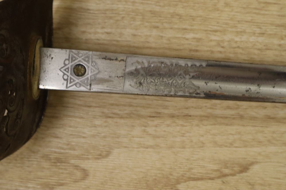 A George V officers dress sword, with leather scabbard, 100cm